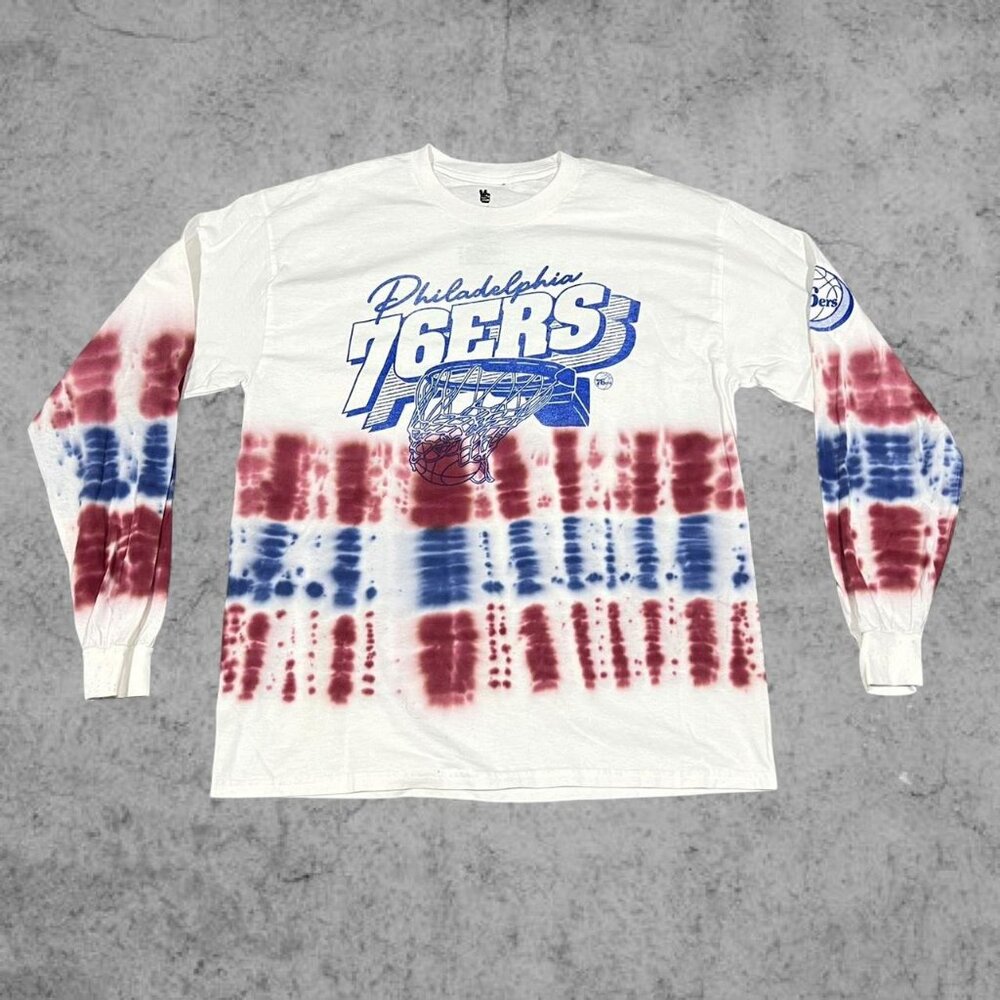 Junk Food Philadelphia 76ers Tye Die Red Blue Long Sleeve Tee, Size M